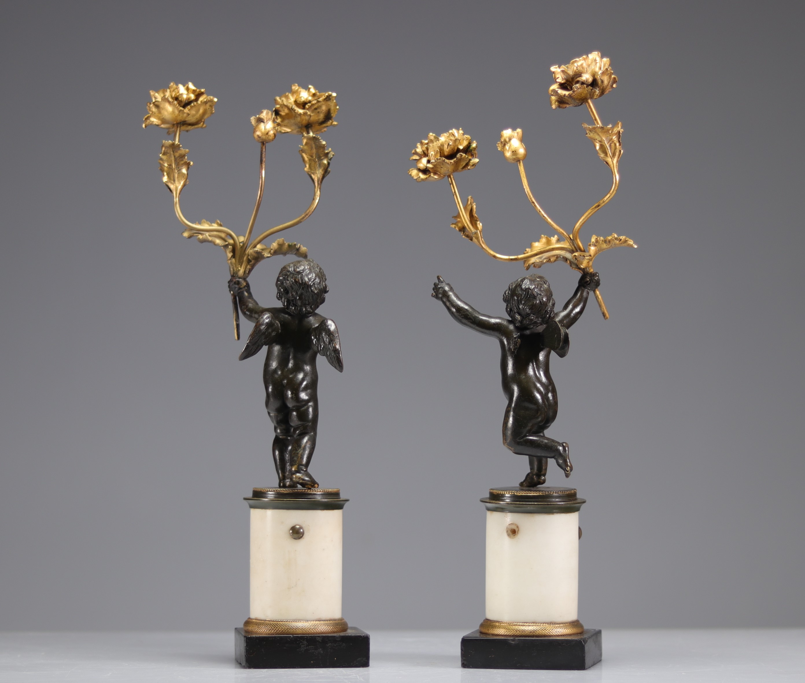 Pair of bronze candlesticks with two Louis XV style patinas - Image 3 of 3