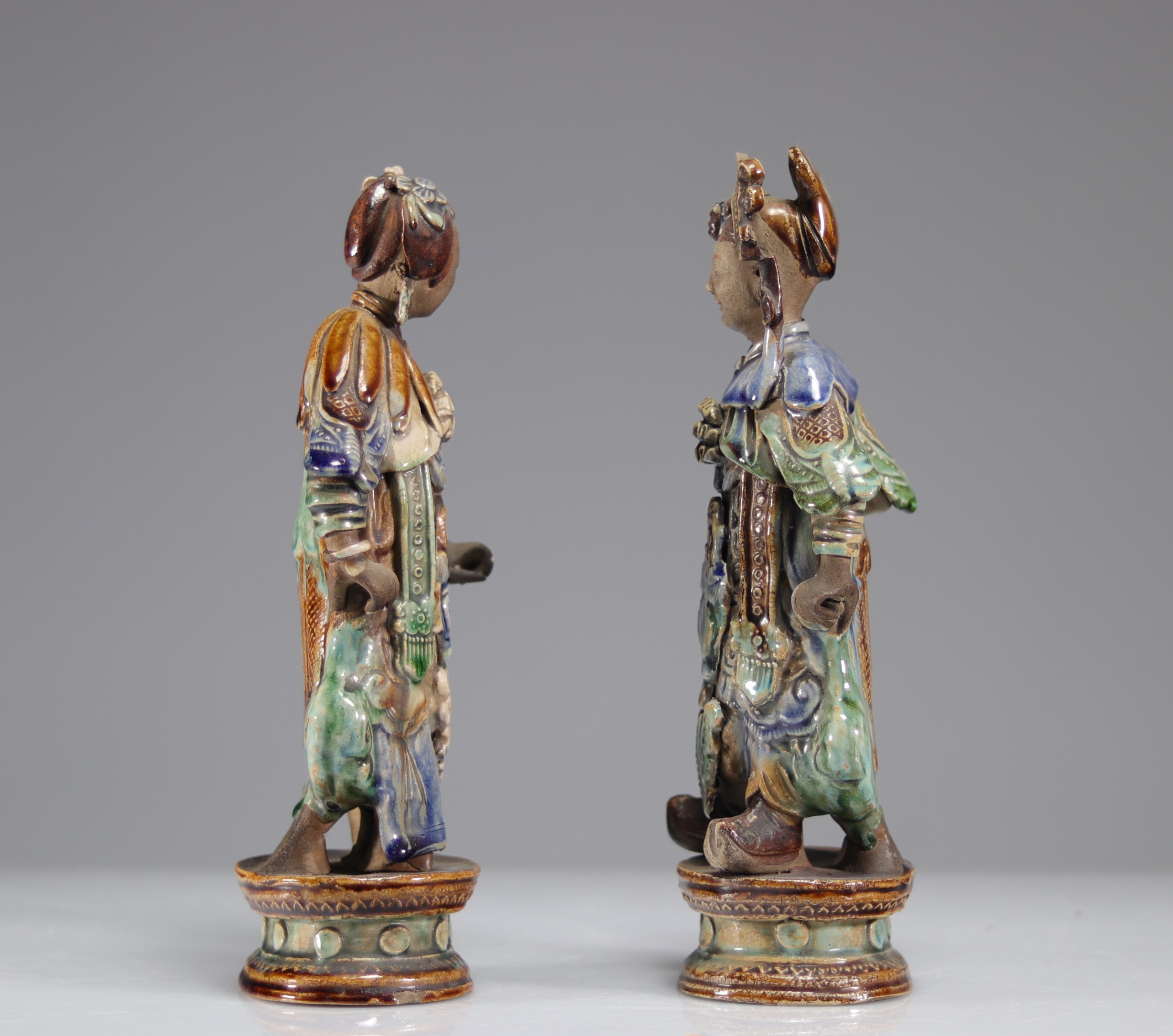 China pair of Qing period glazed sandstone statues - Image 2 of 3