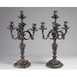 Pair of Napoleon III silvered bronze Louis XV style candelabra