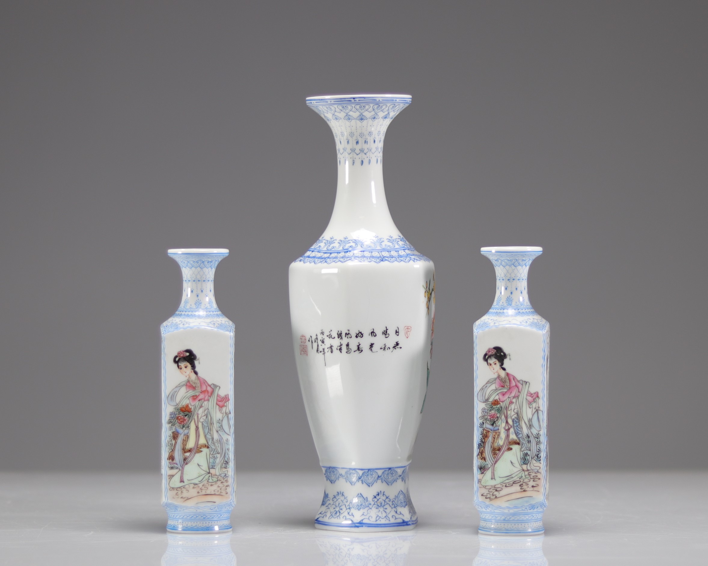 3 Chinese vases, eggshell, Republic - Image 3 of 4