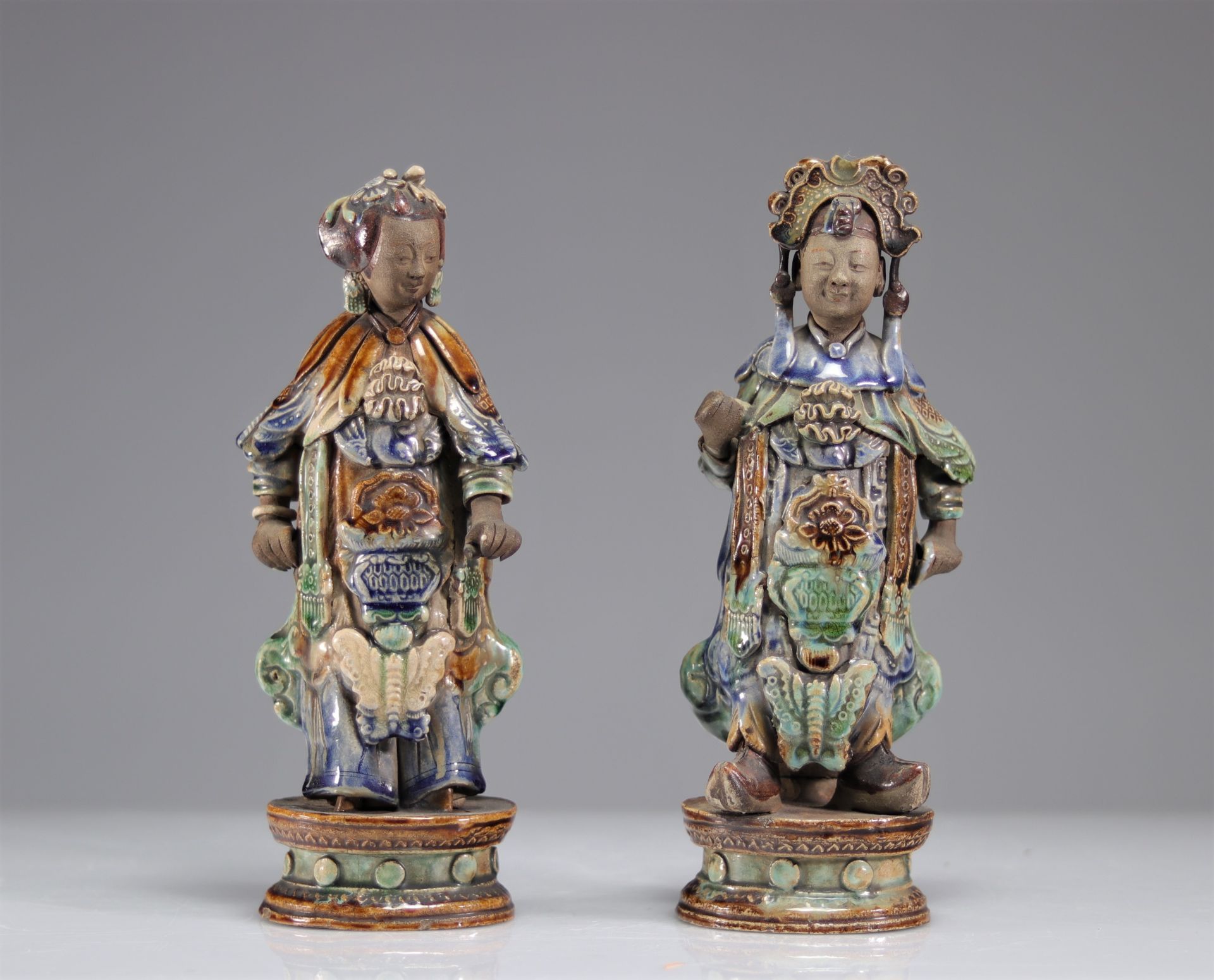 China pair of Qing period glazed sandstone statues