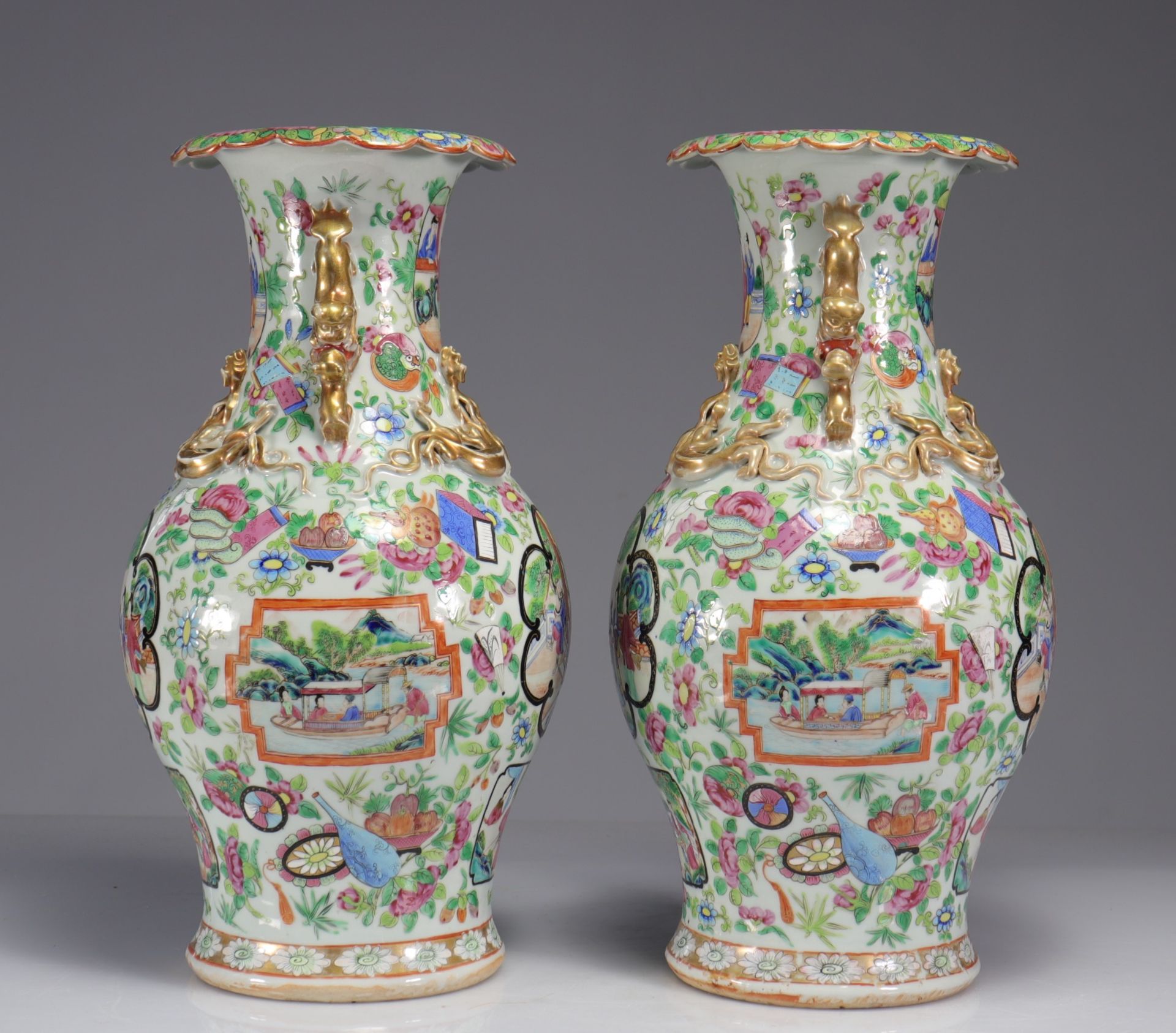 Pair of 19th century Canton porcelain vases - Image 2 of 6