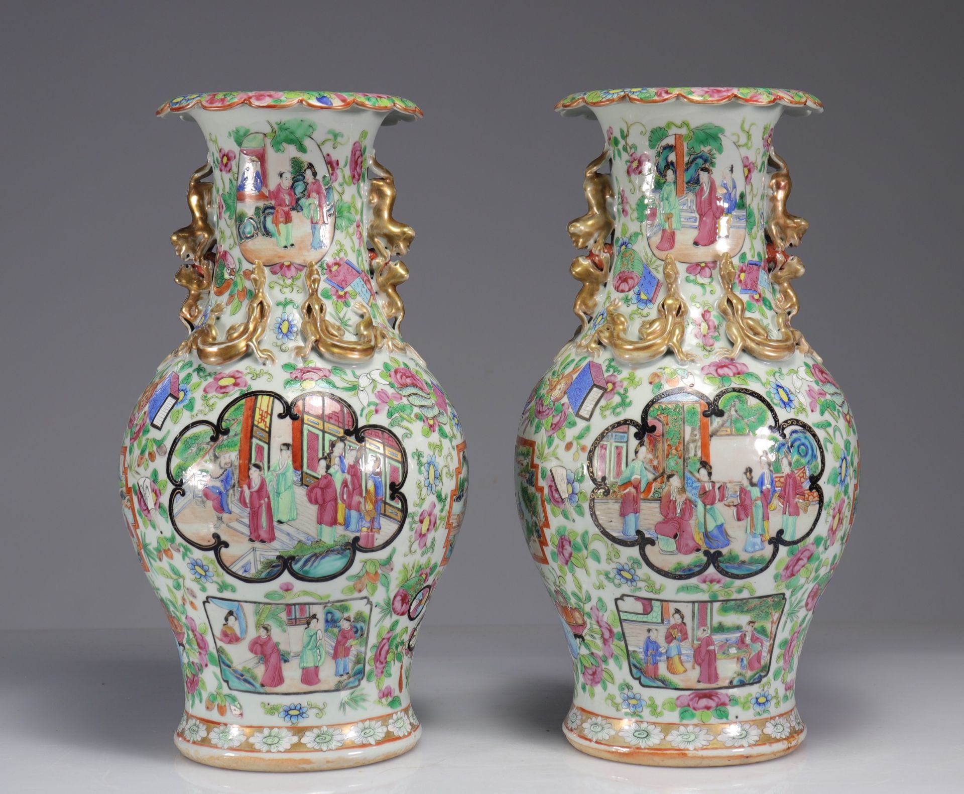 Pair of 19th century Canton porcelain vases - Image 3 of 6