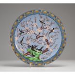 Large cloisonne dish decorated with magpies