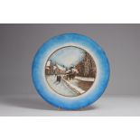 Large enamel dish with winter scene