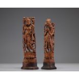 Pair of finely carved wooden statuettes (man & woman), India, 19th-20th C.