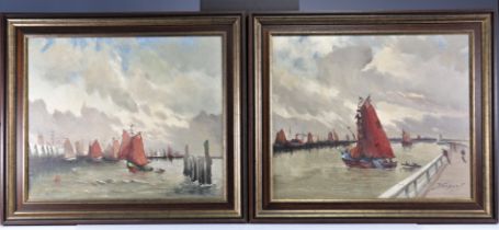 J Van Hoof Pair of "marine" oils on canvas