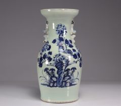 Celadon porcelain vase decorated with a 19th century rooster