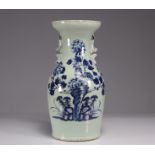 Celadon porcelain vase decorated with a 19th century rooster