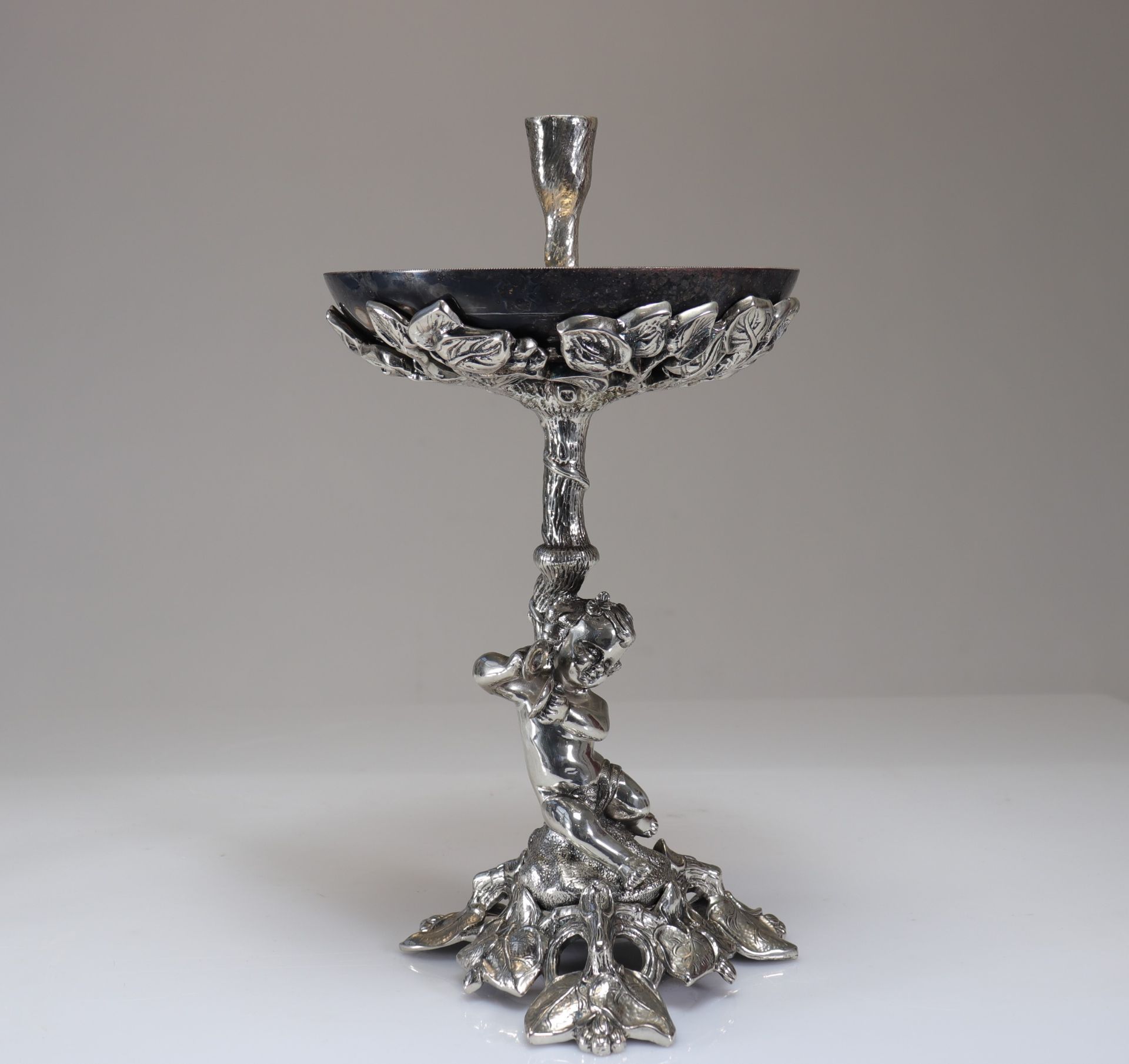 Silvered bronze table bowl decorated with a musician angel