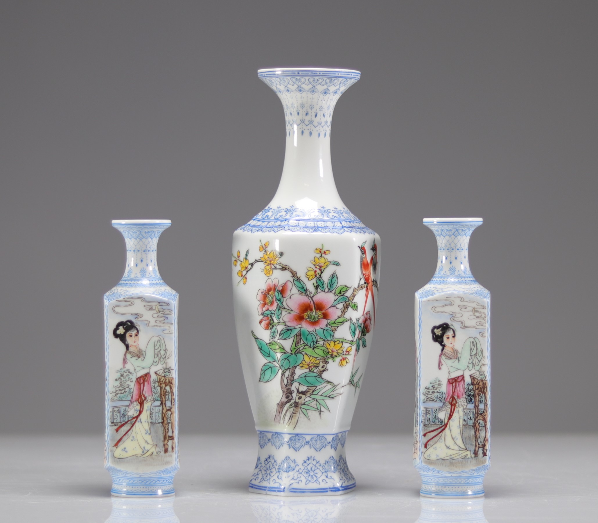 3 Chinese vases, eggshell, Republic