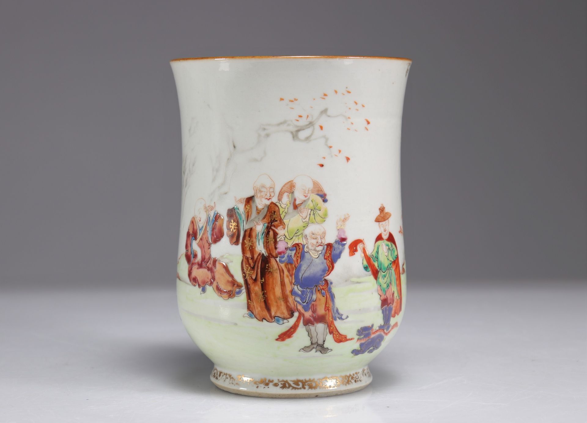 18th century famille rose porcelain jug decorated with 'Luohan' and characters