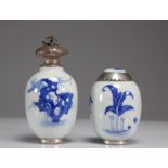 Porcelains (2) white blue mounted silver Kangxi period