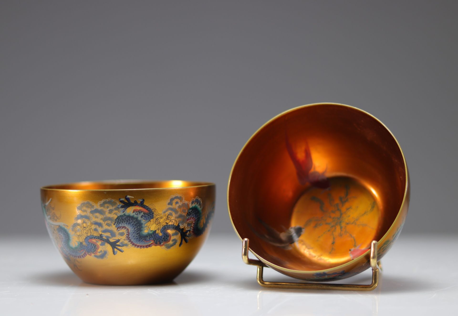 Lot of bowls (6) in Fuzhou lacquer decorated with dragons - Image 2 of 5