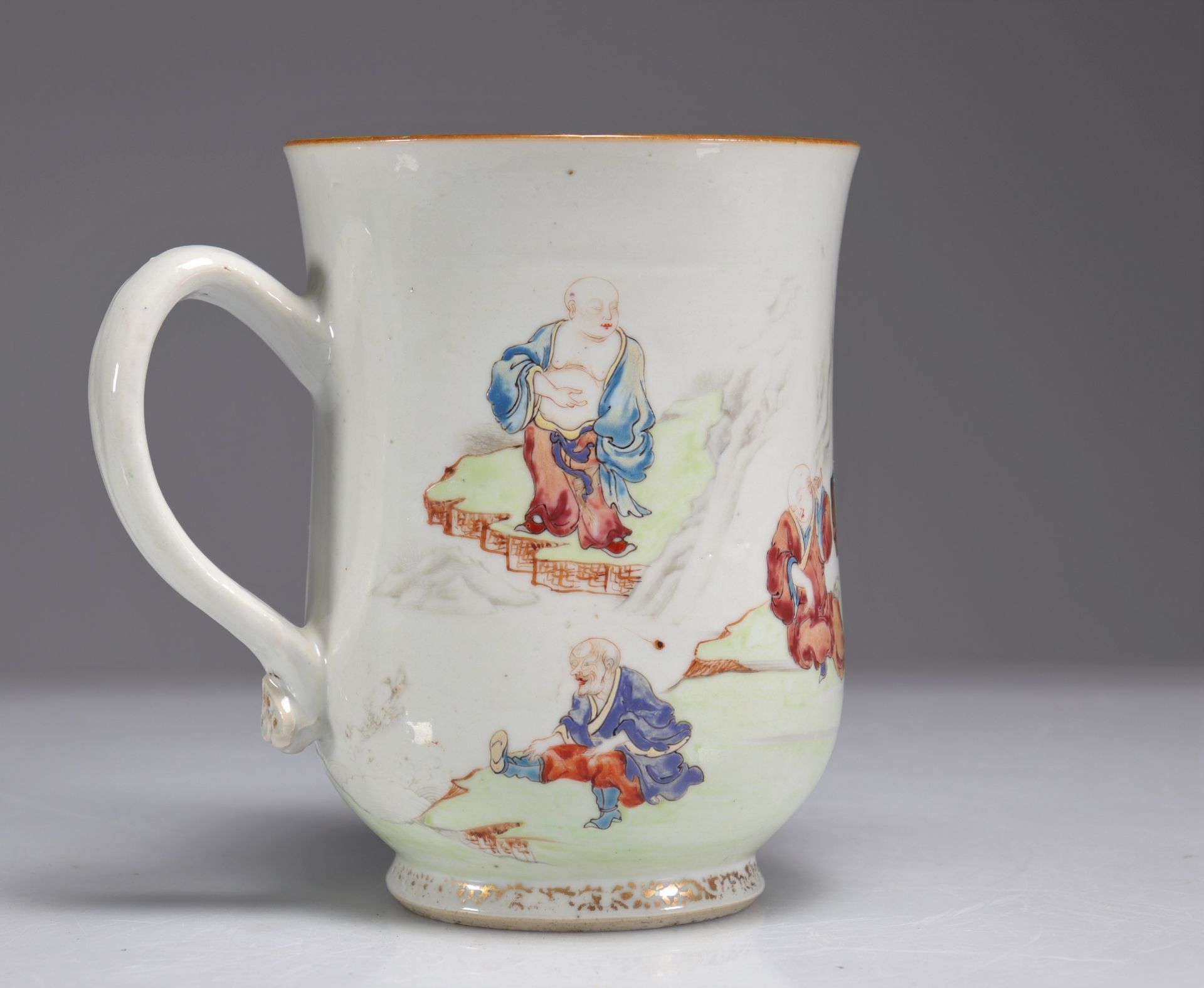 18th century famille rose porcelain jug decorated with 'Luohan' and characters - Image 3 of 7