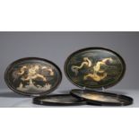 Trays (4) in Fuzhou / Foochow lacquer decorated with dragons