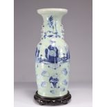 Large celadon porcelain vase decorated with 19th century characters