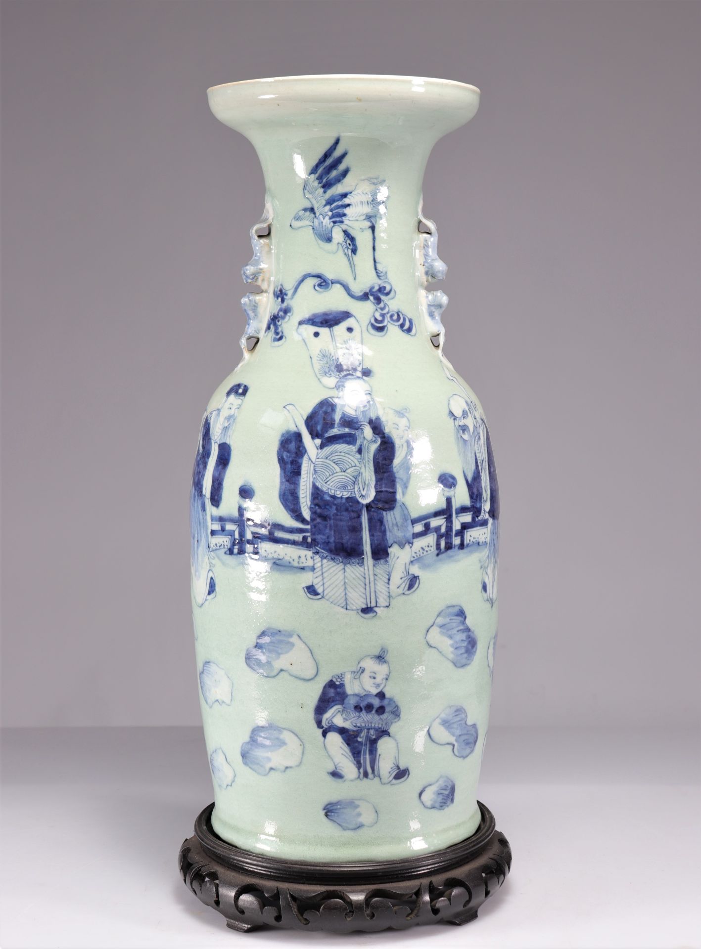 Large celadon porcelain vase decorated with 19th century characters