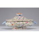 Porcelain vegetable dish decorated with a thousand flowers interior decorated with an imperial drago