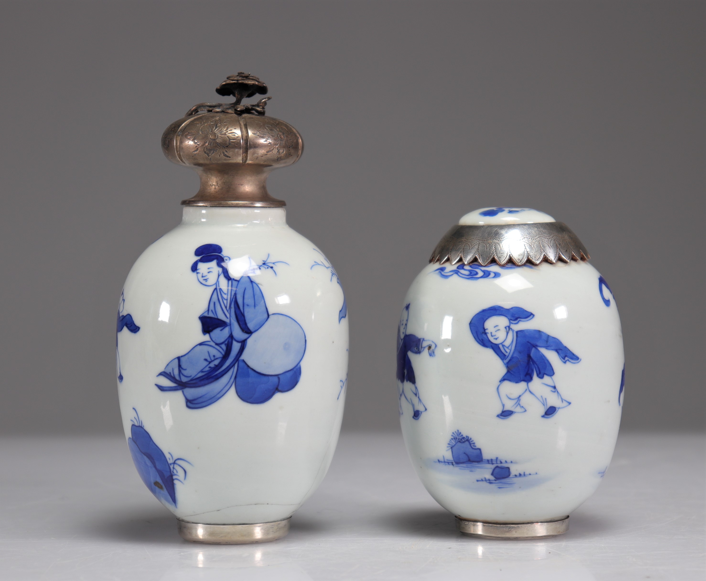 Porcelains (2) white blue mounted silver Kangxi period - Image 3 of 5