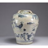 Blue cracked celadon vase, bird decor, Ming period