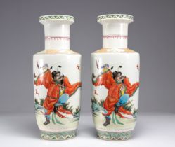 Pair of porcelain vases decorated with 19th century warriors