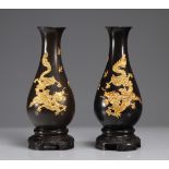 Pair of Fuzhou lacquer vases decorated with dragons