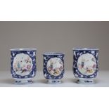 Mugs (3) in 18th century famille rose porcelain decorated with characters
