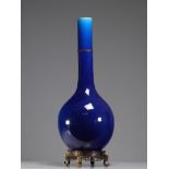 Imposing blue monochrome porcelain vase mounted in bronze Qing period