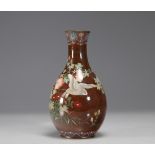 Japanese cloisonne enameled vase decorated with birds and flowers, Meiji period