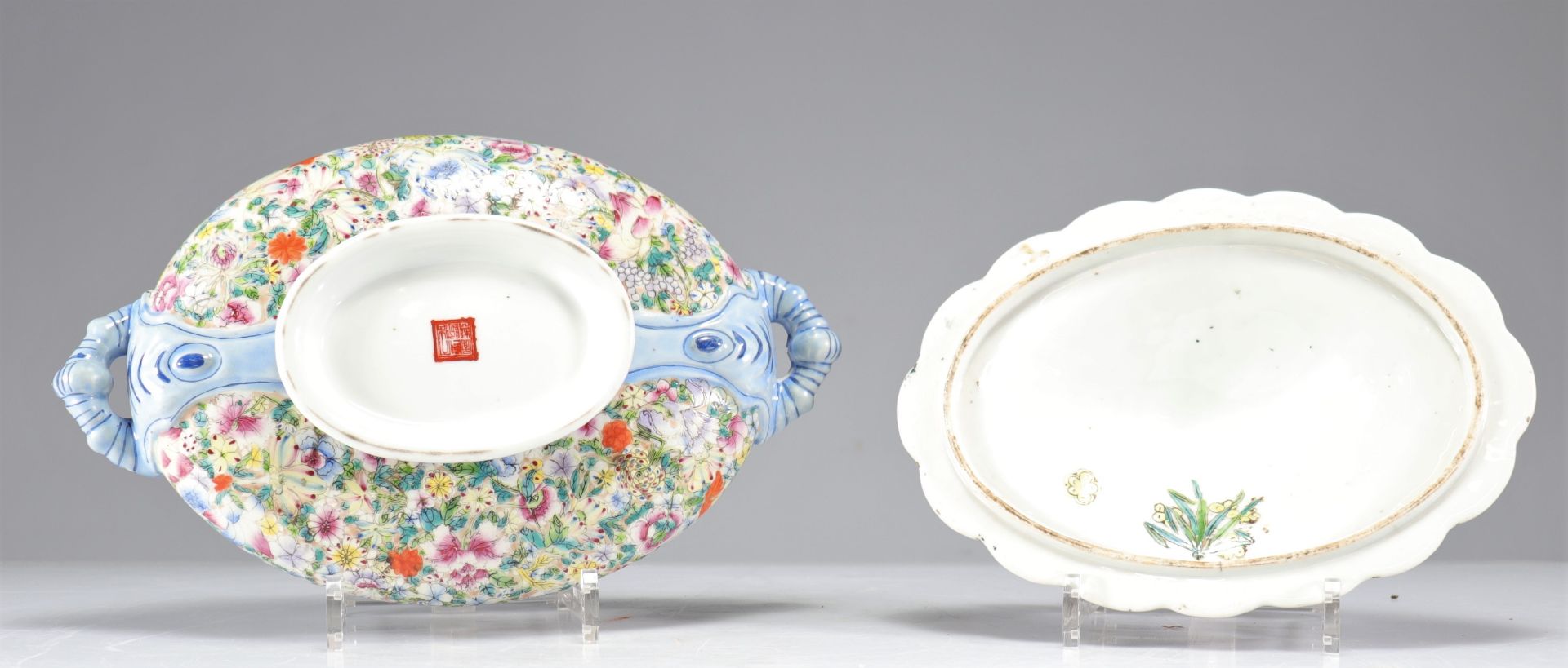 Porcelain vegetable dish decorated with a thousand flowers interior decorated with an imperial drago - Bild 5 aus 5