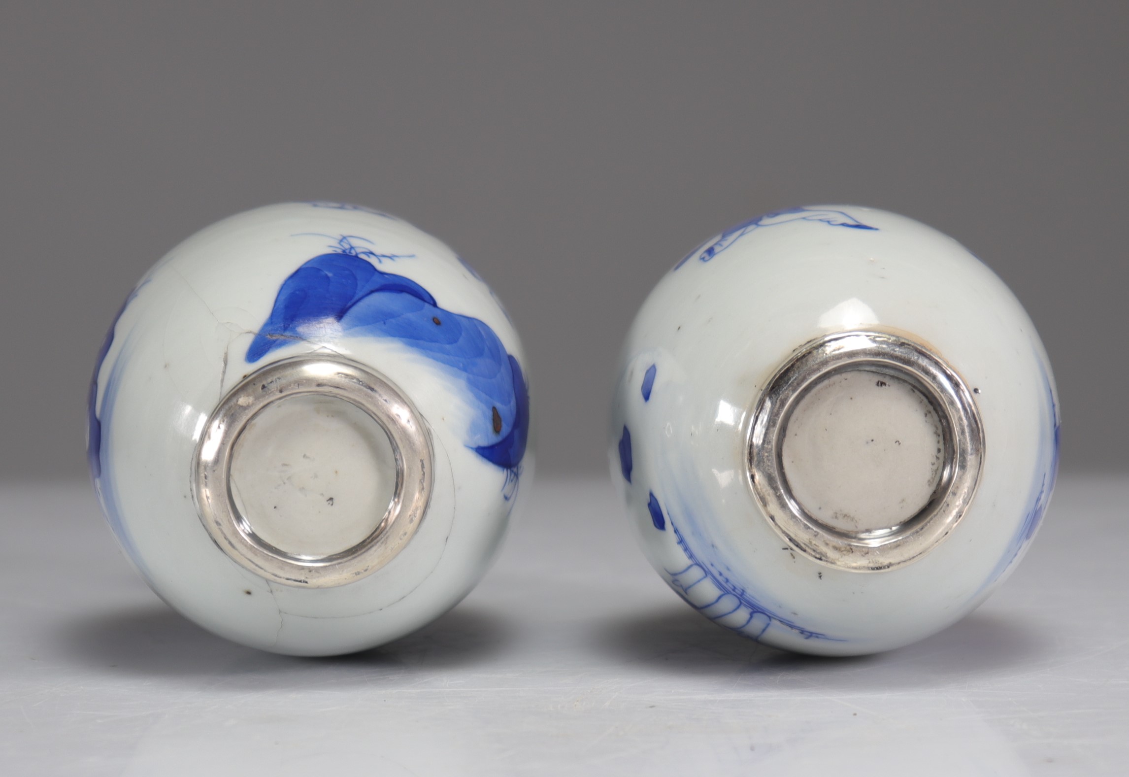 Porcelains (2) white blue mounted silver Kangxi period - Image 4 of 5