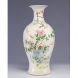 Large porcelain vase of the rose family with vegetal decoration mark under the piece