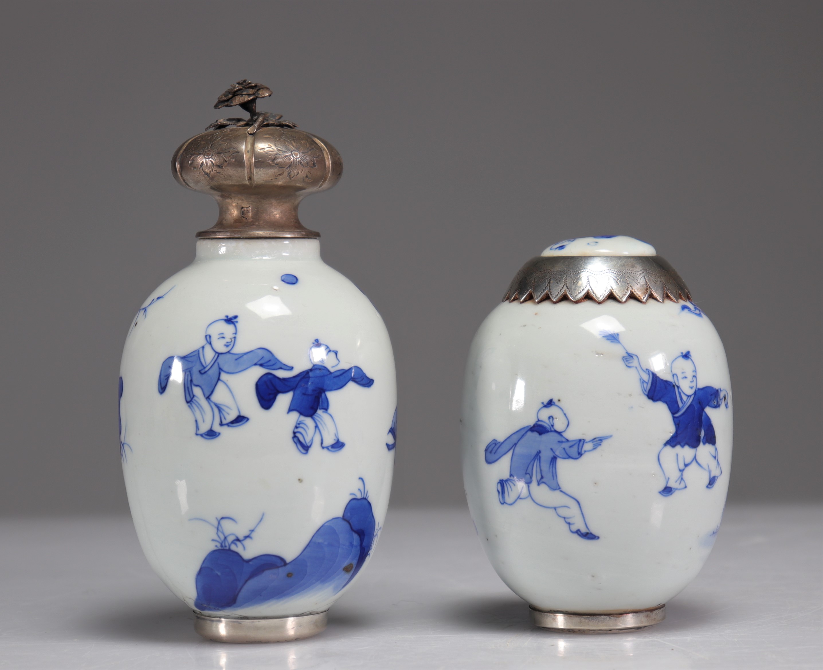 Porcelains (2) white blue mounted silver Kangxi period - Image 2 of 5