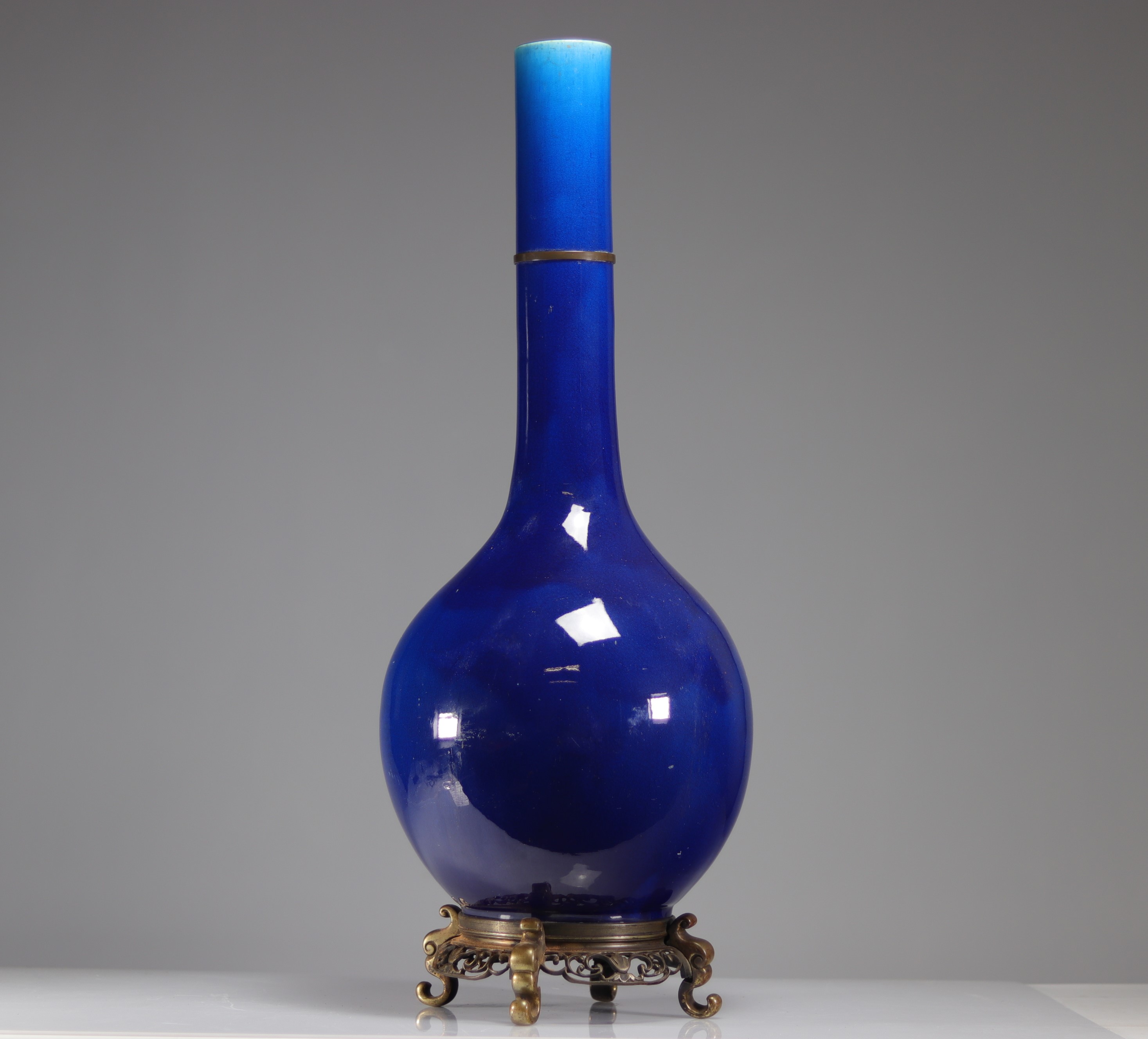 Imposing blue monochrome porcelain vase mounted in bronze Qing period - Image 2 of 3