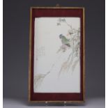 Quanjicai porcelain plaque decorated with an artist's signature bird circa 1900