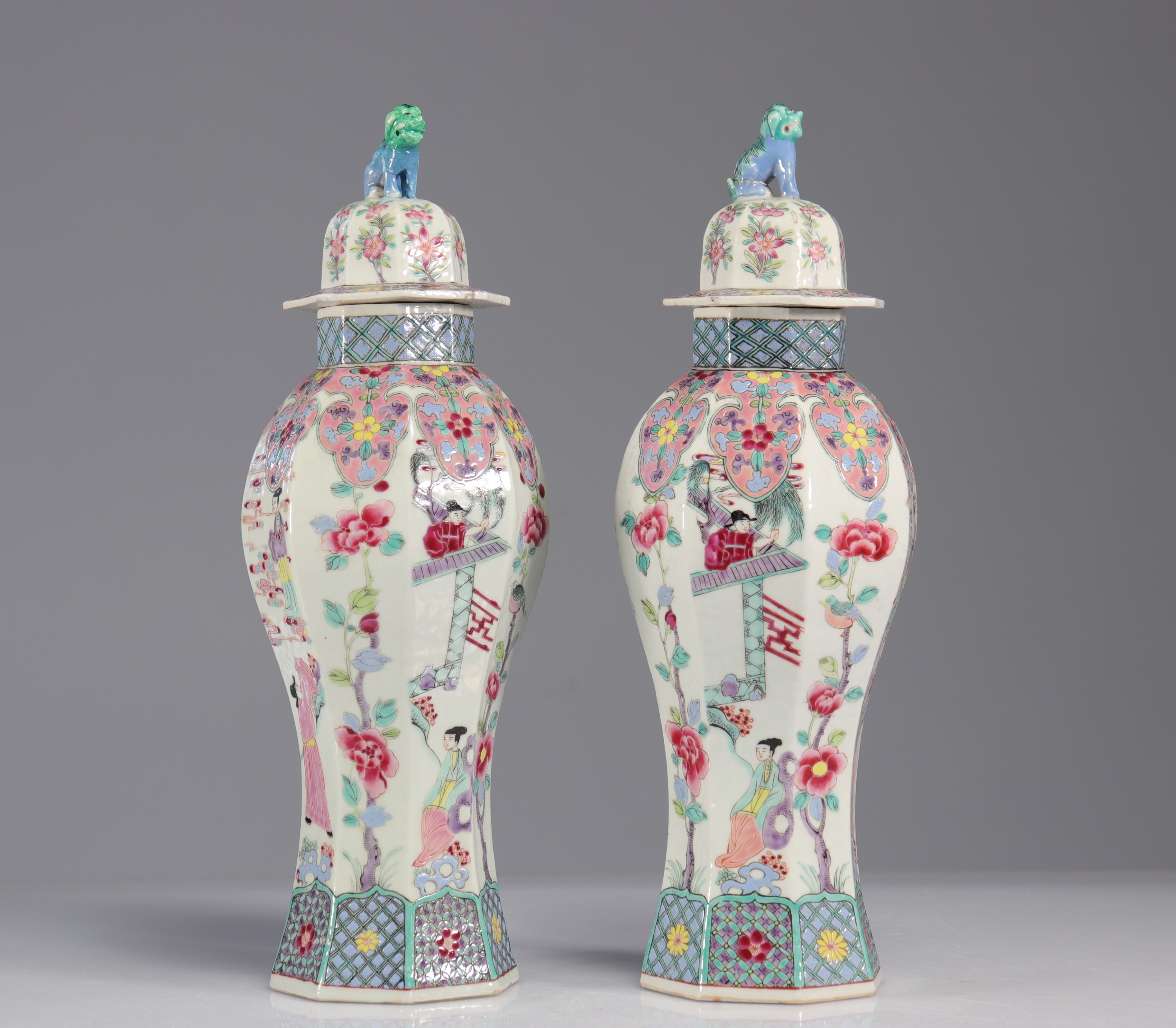 18th century famille rose covered vases