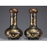 Pair of Fuzhou lacquer vases decorated with dragons