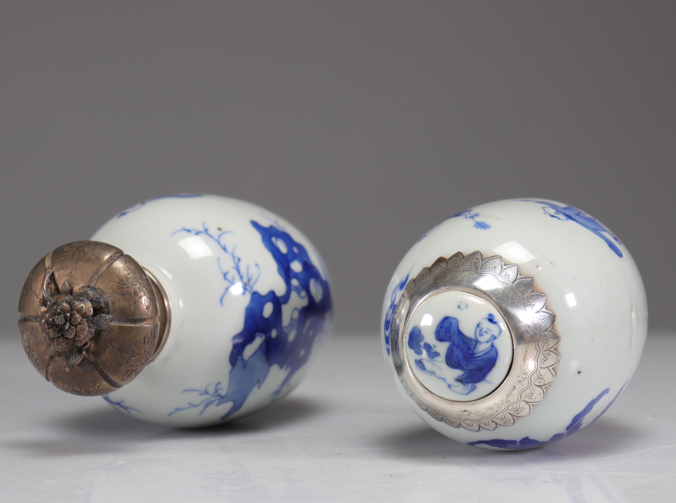 Porcelains (2) white blue mounted silver Kangxi period - Image 5 of 5
