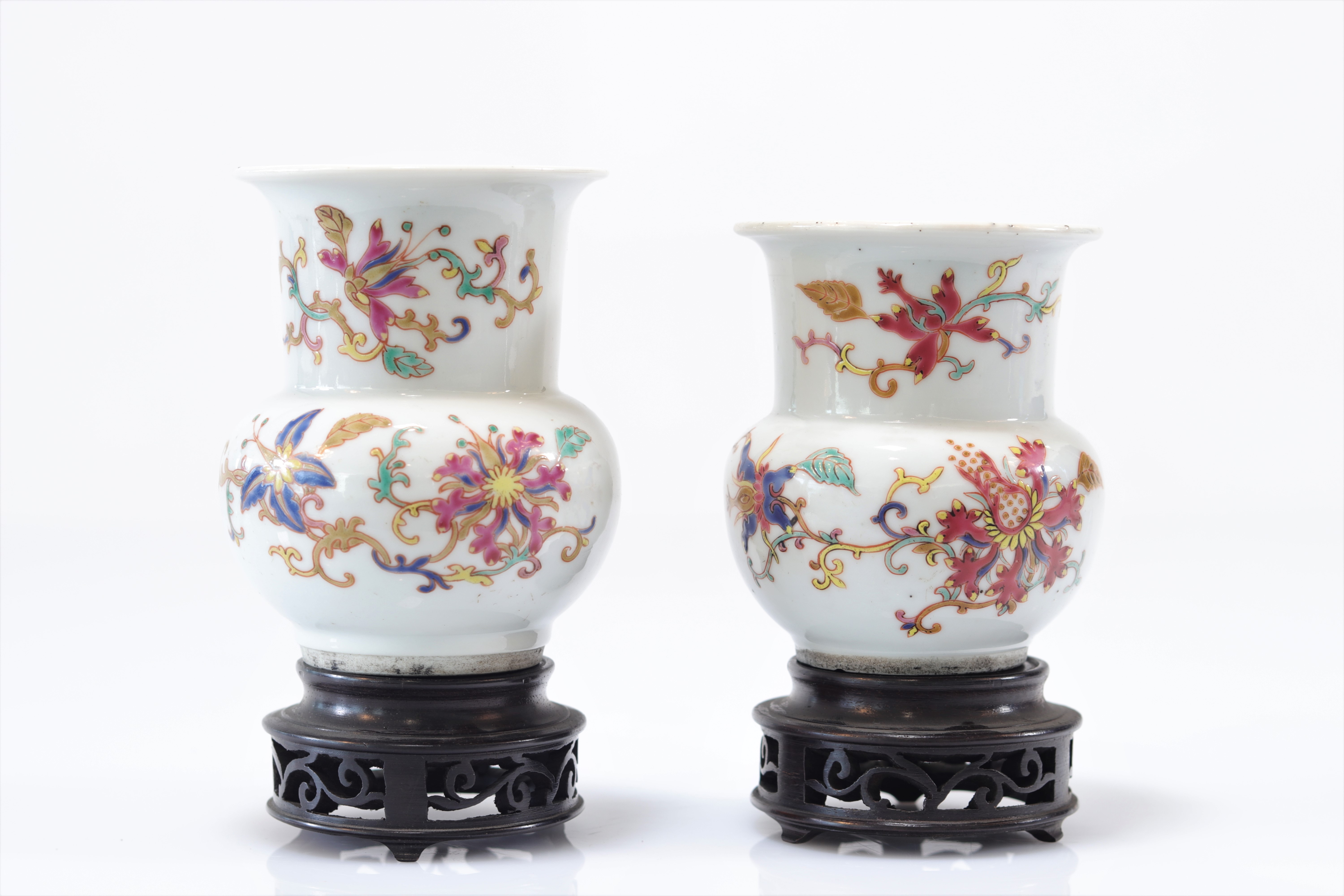 Pair of Qing period famille rose porcelain vases