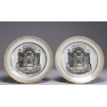 Plates in grisaille symbolic wedding scene and 18th century Dutch coats