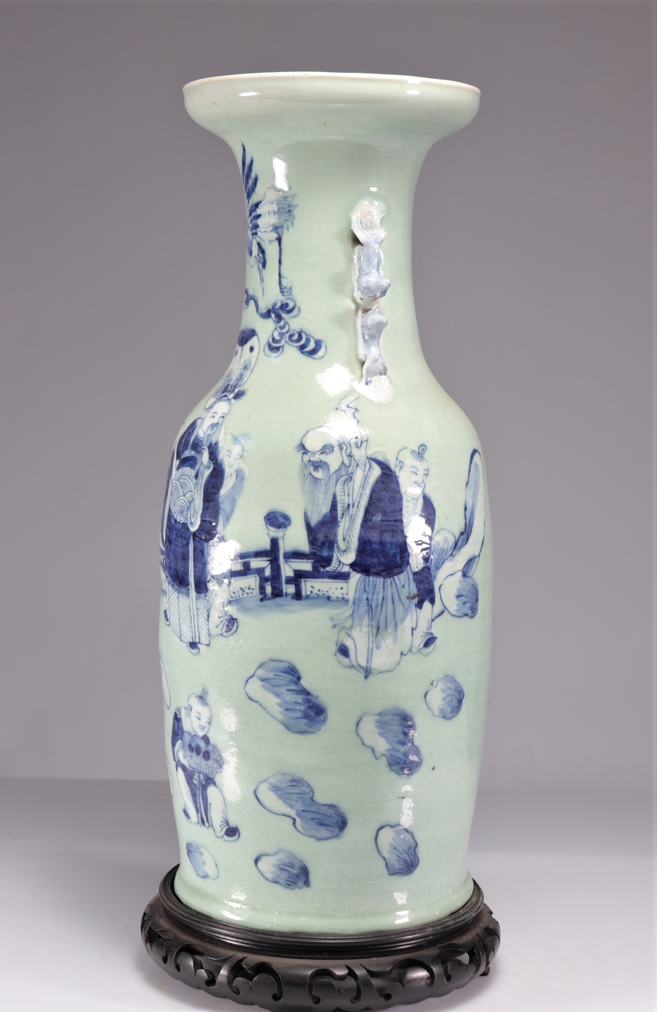 Large celadon porcelain vase decorated with 19th century characters - Image 2 of 6