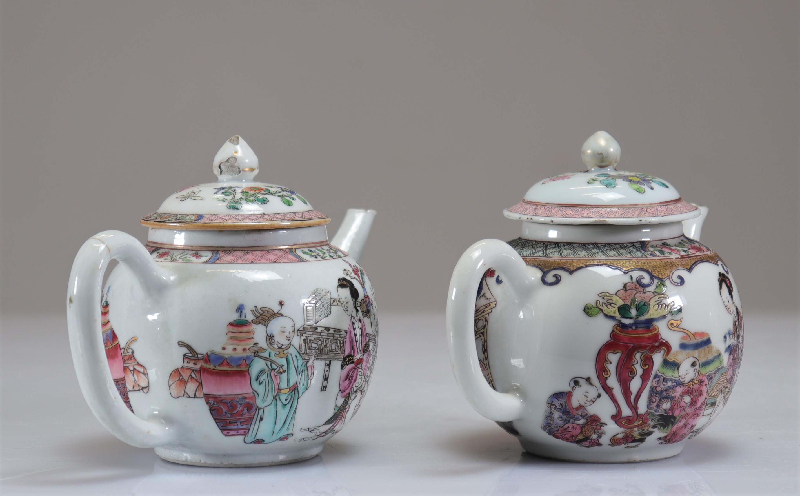 Teapots (2) in 18th century famille rose porcelain - Image 2 of 5