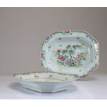 18th century famille rose porcelain dishes with vegetal decoration