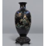 Important (1m10) Fuzhou lacquer vase with landscape decoration