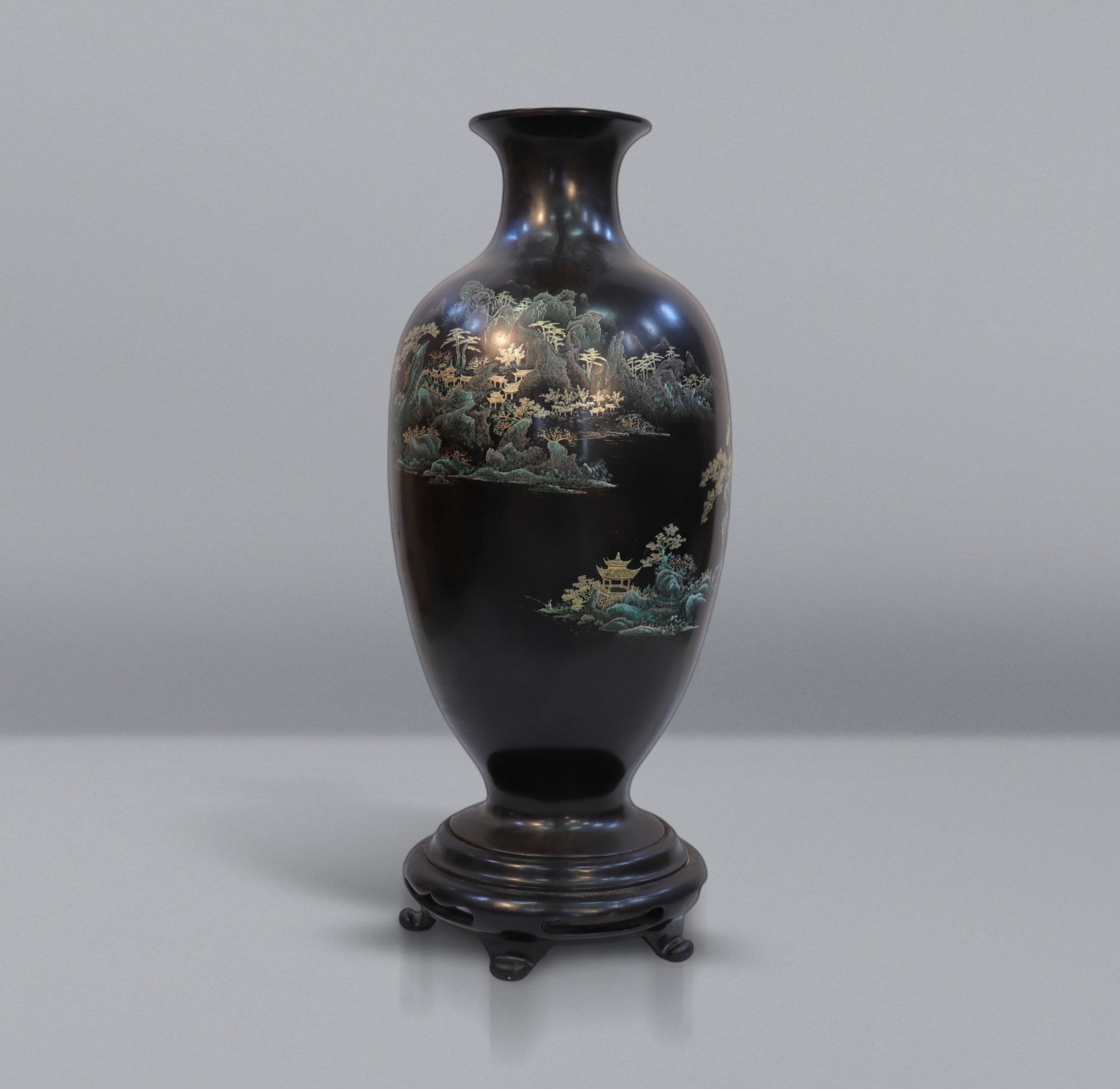 Important (1m10) Fuzhou lacquer vase with landscape decoration - Image 5 of 6