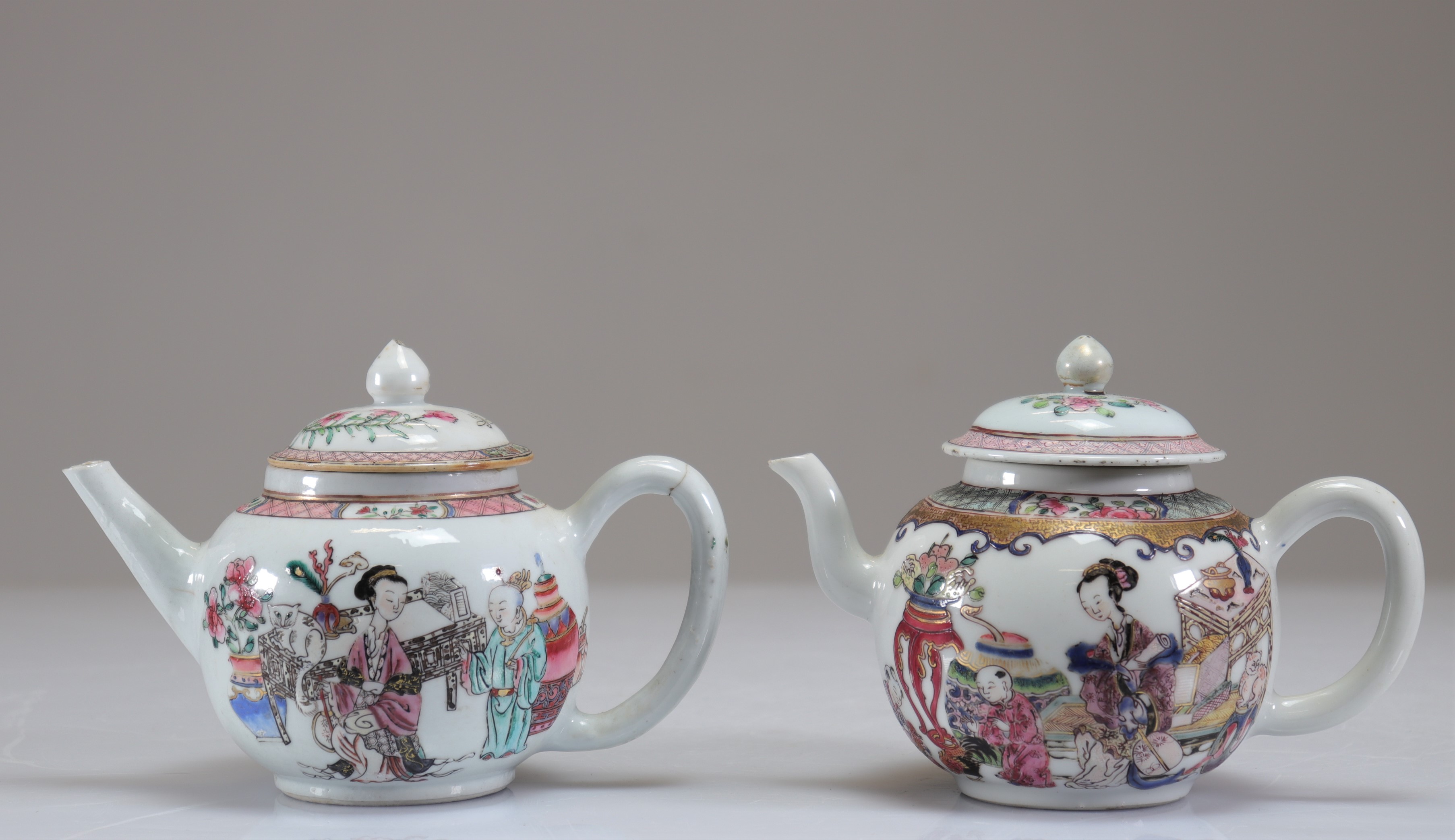 Teapots (2) in 18th century famille rose porcelain