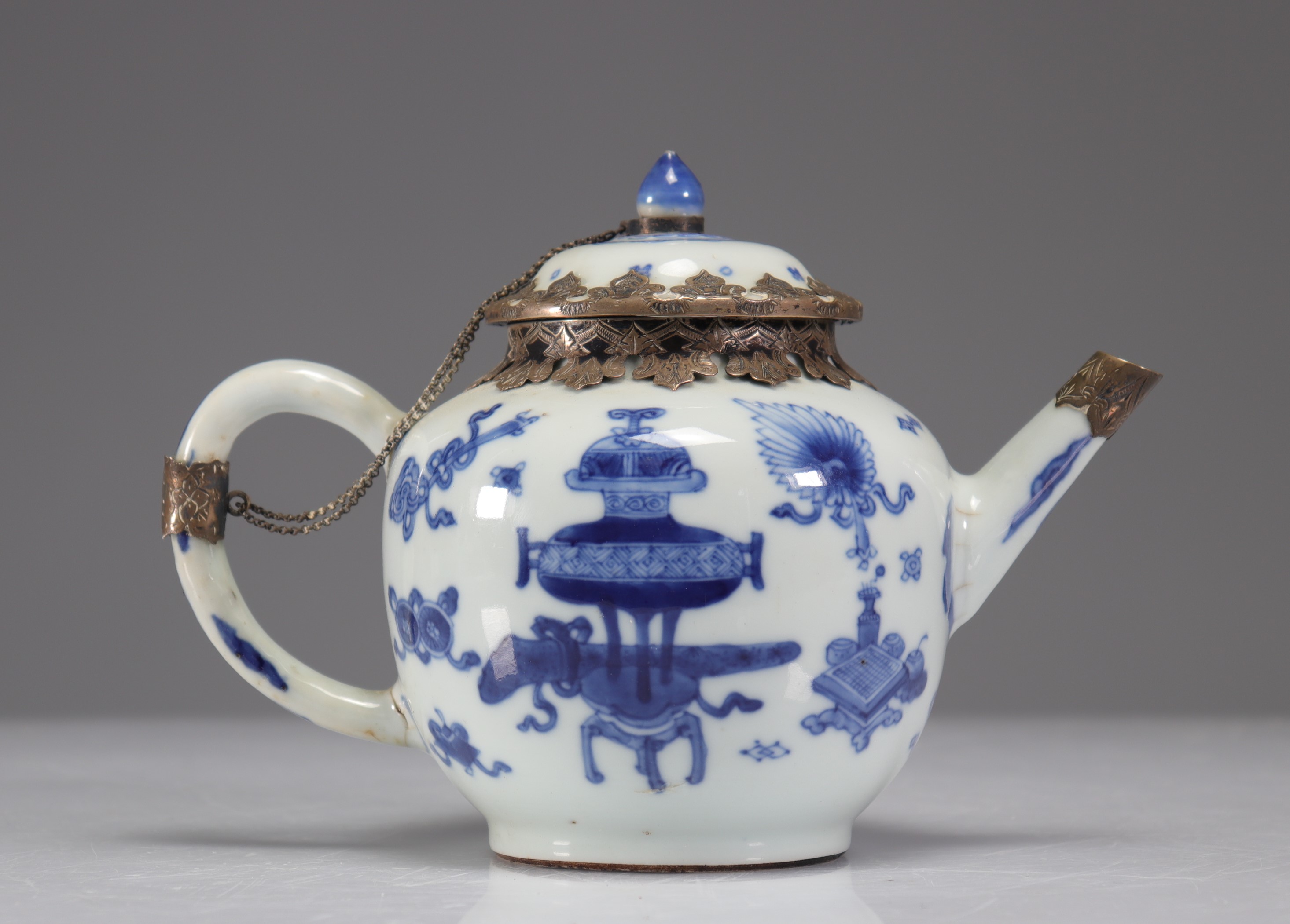 Eighteenth century white blue silver teapot