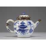 Eighteenth century white blue silver teapot