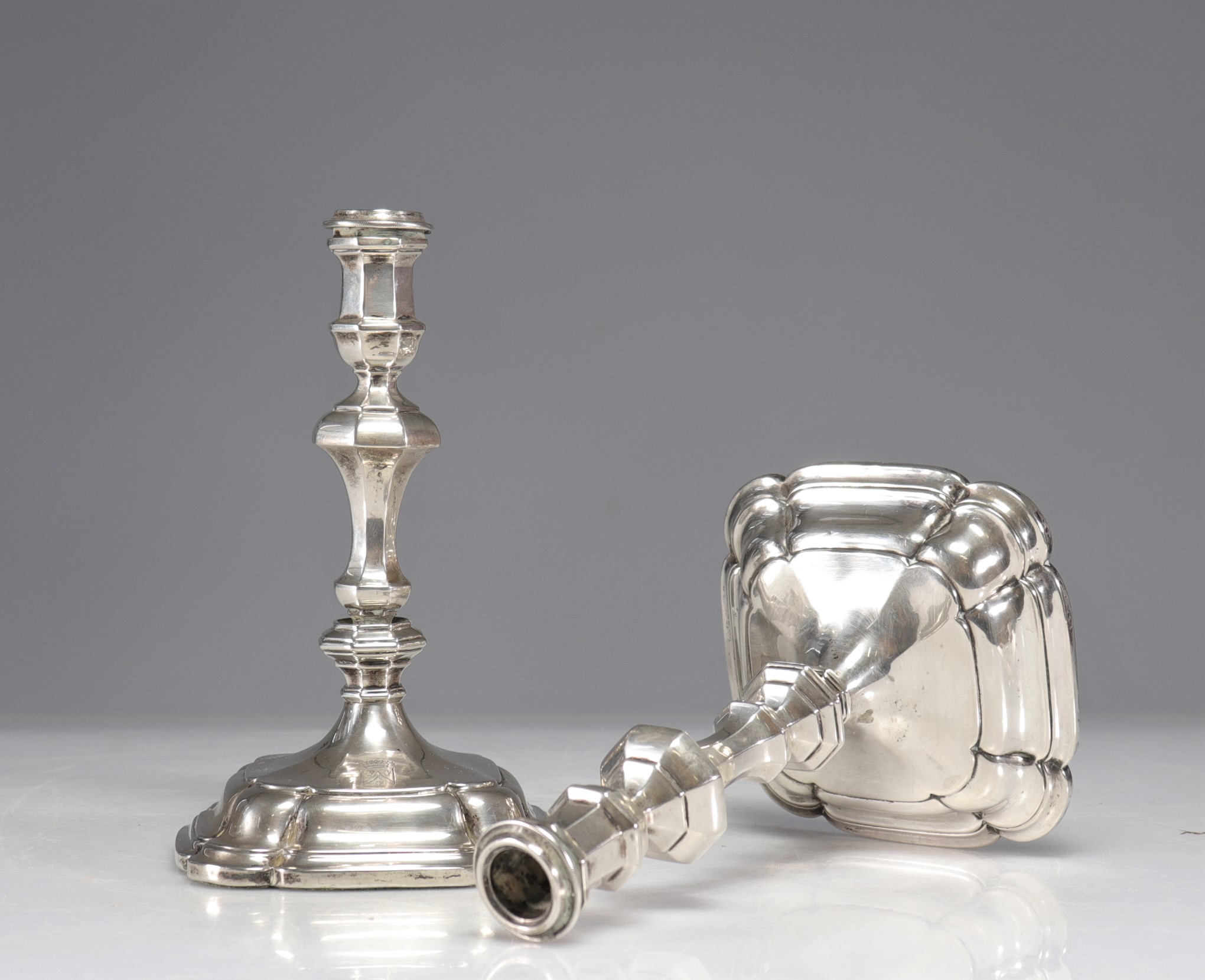 Pair of 18th Austro-Hungarian candlesticks in silver Hallmarks: V13 - Image 2 of 3